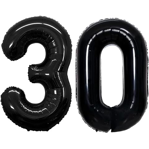 GOER Number 30 Balloons for 30th Birthday Party Decorations,42 Inch Jumbo Foil Helium Balloons for 30th Anniversary (Black)