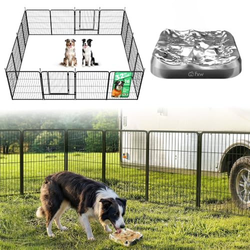 Image of FXW Instant Dog Playpen with Dog Lick Mat for RV Camping Outdoor Yard | Portable Easy-setup Play Yard, Easy Cleaning Stainless Steel Lick Mat, 32inch 16 Panels for Small & Medium Dogs | Patented