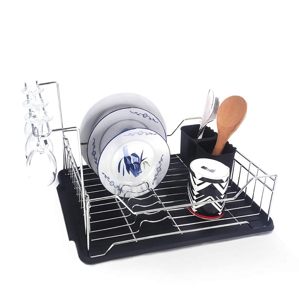 YUOdtuDX draining rack, Dish Drying Rack, 304-Stainless Steel Kitchen Countertop Drain with Board for Over Sink Sturdy Plate Dishes Drainer Black