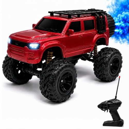 Image of Big Red Remote Control Car Toy | Defender | Smoke and LED Light | Monster Truck Remote Control 4x4 | Rechargeable Car | 2.4G Remote Control | High Speed | 100m Range | Birthday Gift for Kids