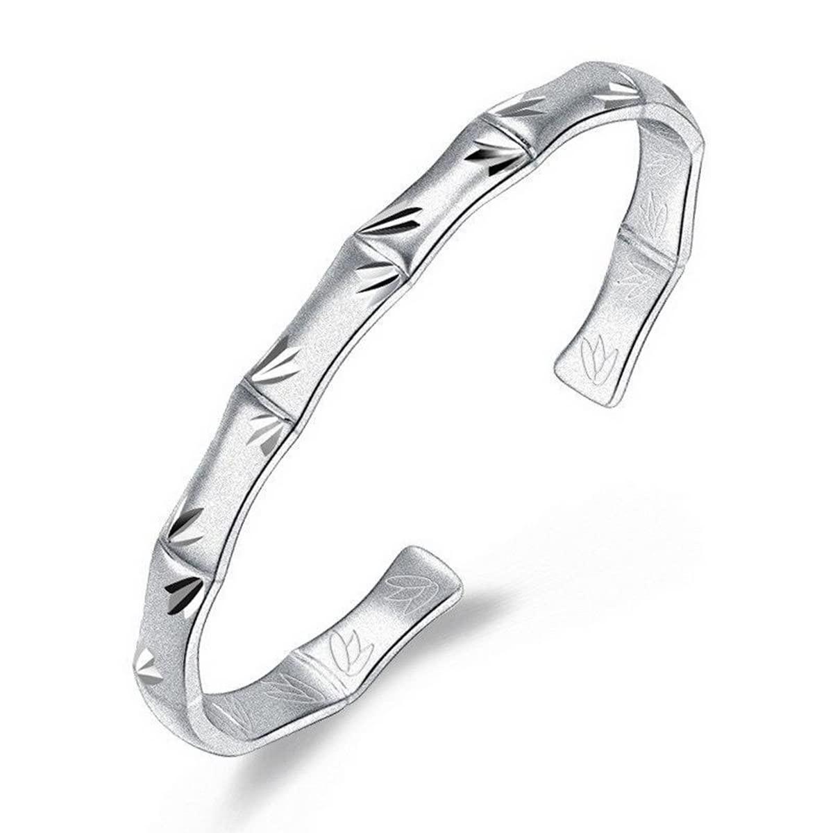 Chereda 925 Sterling Silver Bamboo Open Cuff Bangle&Bracelets For Women Gils Simple Adjustable Charm Bangle Dainty Handmade Minimalist Jewelry