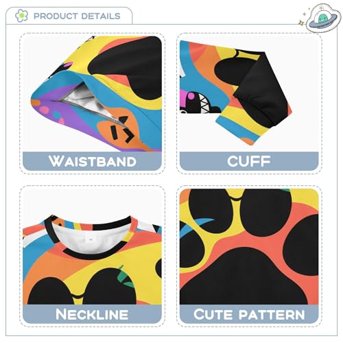 Wudan Colorful Dog and Paw Big Girls Sweatshirt Hoodie Crewneck Kids Pullover Hoodie3