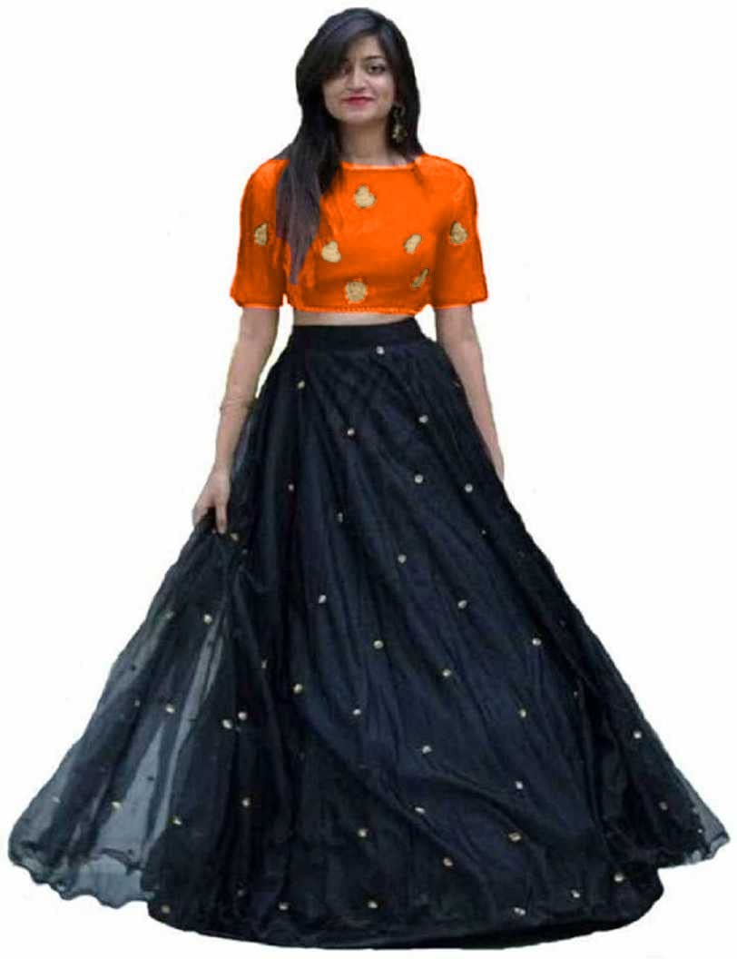 Mahadev FashionWomen's Silk Semi-Stitched Lehenga Choli (Net Lehenga_Orange_Free Size)