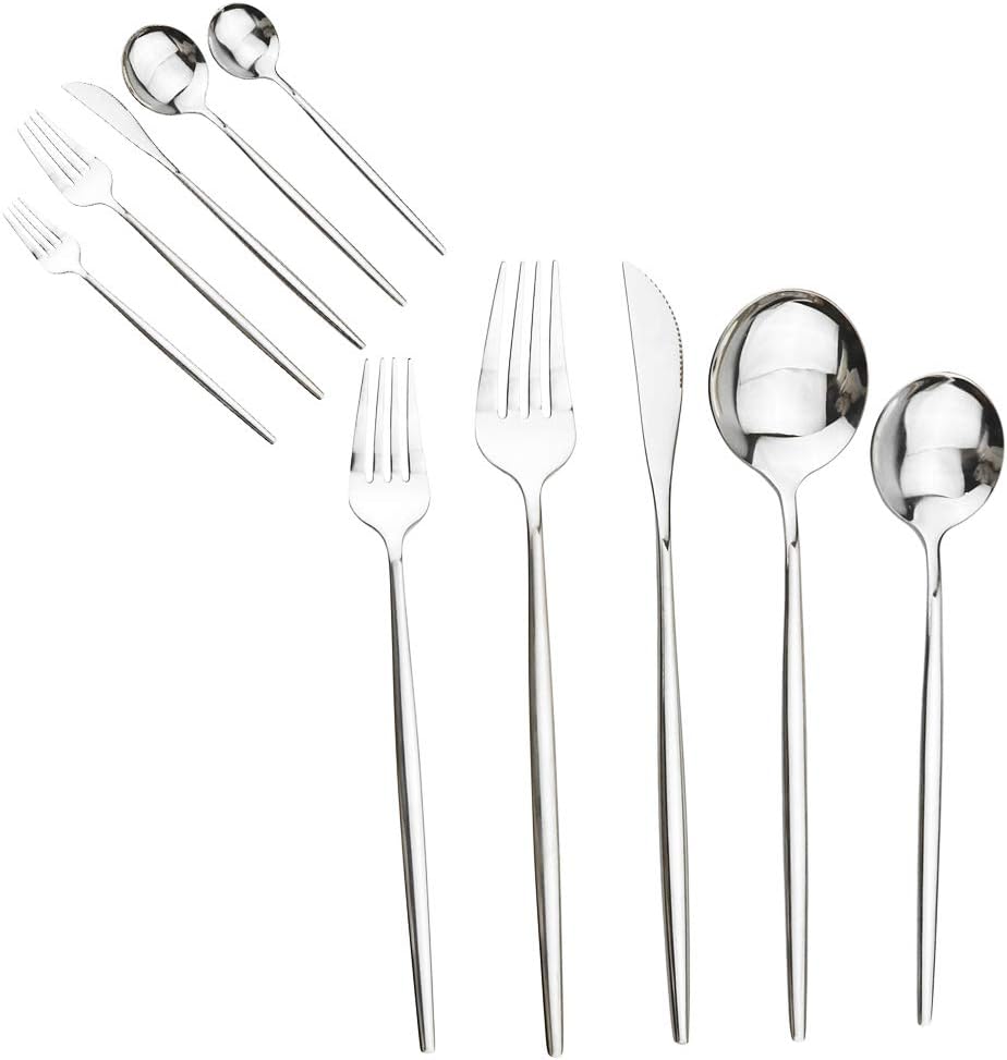 Gugrida 10Piece Silverware Set 304 Stainless Steel Silver