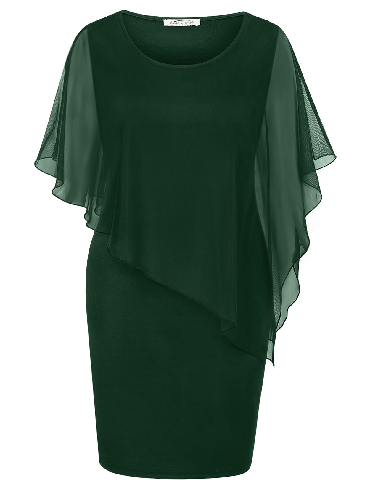 SeSe Code Women's Mesh Cape Overlay Bodycon Knee Length Pencil Dress for Wedding Guest