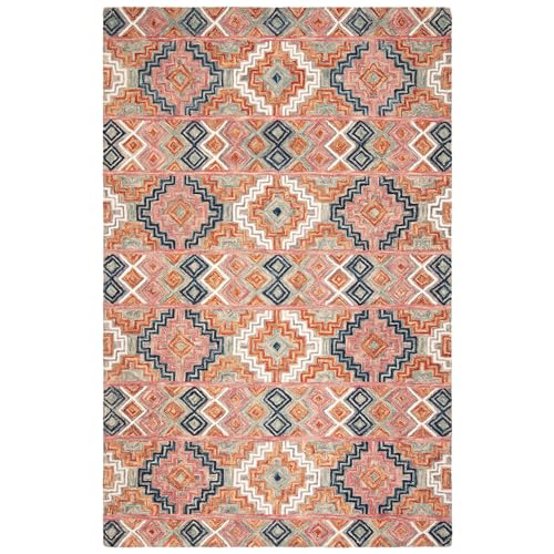 Image of Hand-Tufted Wool Carpet for Living Room 6x8 feet Peach Geometric Design Anti-Skid High Pile Thick Carpet & Rugs for Bedroom & Hall