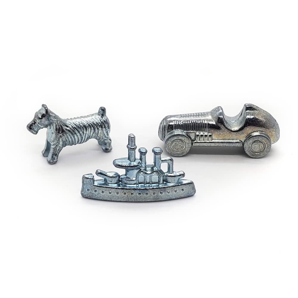 Generic Monopoly Game Piece Set - Metal: Dog, Car, and Battleship Pawns