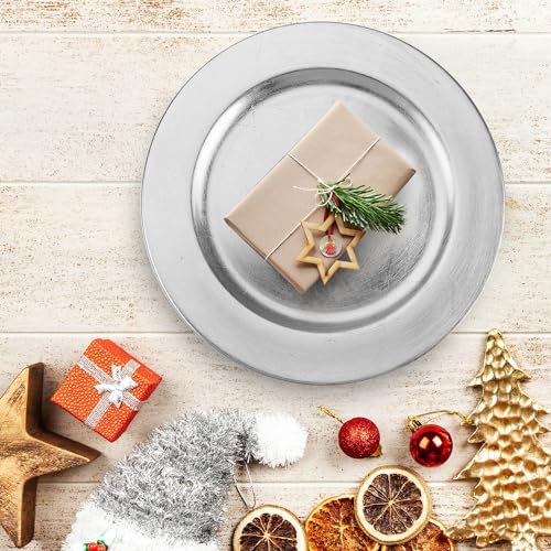 com-four® 4x Platzteller gebürstet - wiederverwendbare Unterteller als Tischdekoration - edle Dekoteller für Hochzeit, Familienfeier oder Weihnachten - Charger Ø 33 cm - Servierplatten