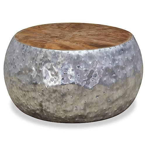 Générique Table Basse Aluminium Teck 60x60x30 cm,Meubles,Tables,Tables Basses et Tables d'appoint,Tables Basses,Argent,8.9 KG,244549