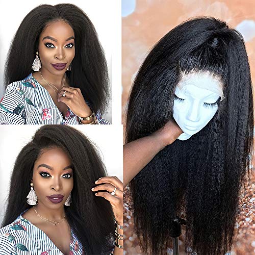 Veravicky Kinky Straight Wig 13x4 Lace Front Wigs for Women 150% Density Peruvian Hair Wigs Natural Black Yaki Lace Front Wig (20inch, Kinky Straight)