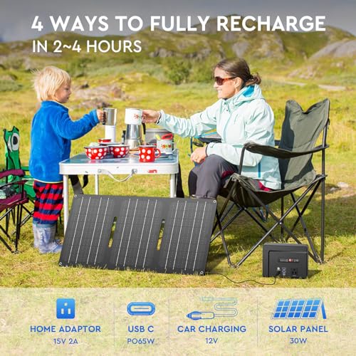 Powkey Portable Power Station with Solar Panel,100W/97Wh Small Portable Generator with Solar Panel 30W,Fast Charging Power Bank with AC Outlet/PD65W USB C/USB QC 3.0/DC for Outdoor Camping Home Backup - Image 6