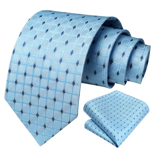 Image of HISDERN Mens Ties Plaid Tie and Pocket Square Set Classic Woven Formal Checkered Neckties & Handkerchief Wedding Party