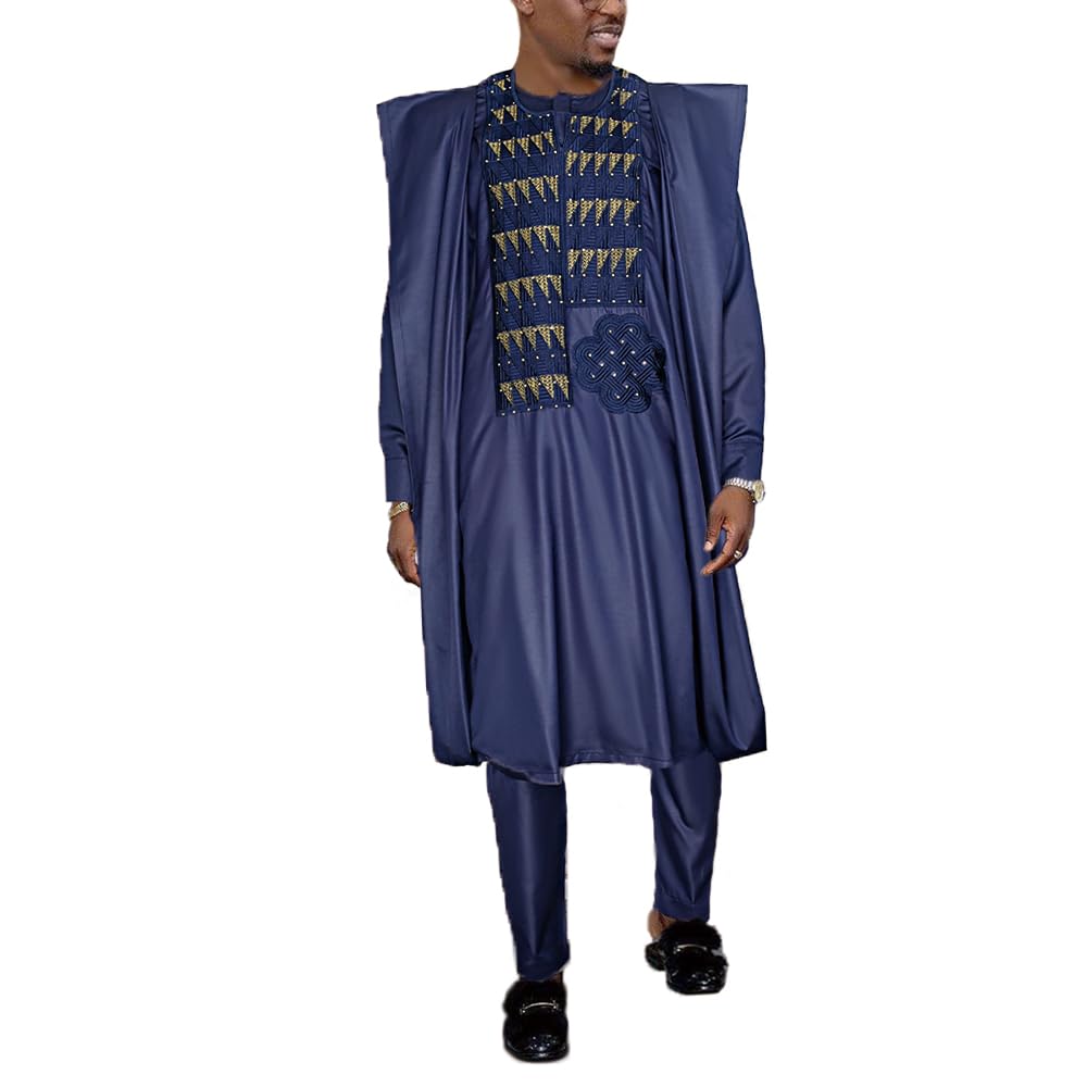 HD Traditional African Clothing for Men Nigerian Man's Agbada Embroidery Bazin Boubou Outfit