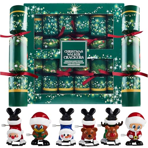 KreativeKraft Crackers di Natale Pacco da 6, Minigiochi o Giocattoli a Carica per Bambini con Cappelli da Festa e Scherzi, Decorazioni Natalizie (Verde Walkers)