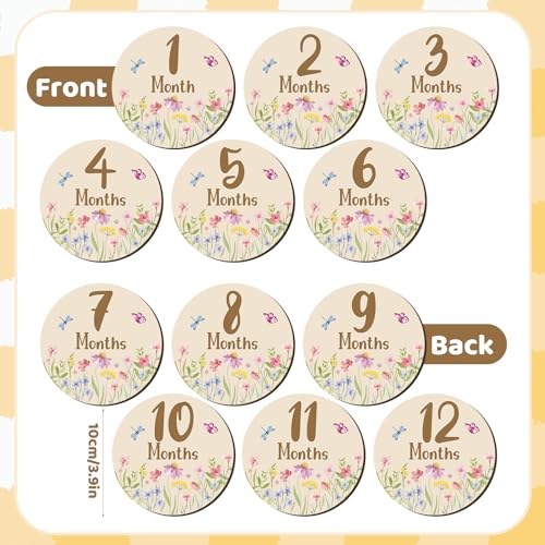 Image of 7pcs Wooden Baby Monthly Milestone Cards Double Sided Baby Birth Sign | Hello World Milestone Sign Discs Pregnancy Baby Shower Gifts for Newborn Photo Props