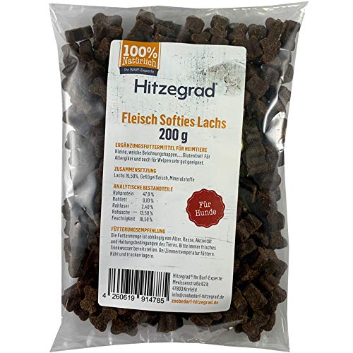 Hitzegrad Fleisch Softies Trainingsleckerli für Hunde, Kaninchen, Strauß, Lachs, Gans, 4er Pack (4 x 200 g)