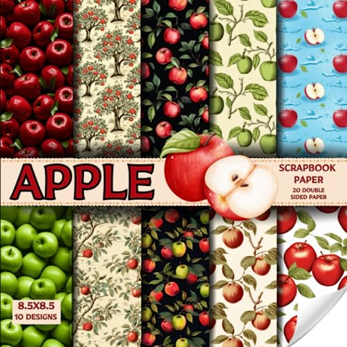 Apple scrapbook paper, 8.5x8.5, 10 Designs, 20...