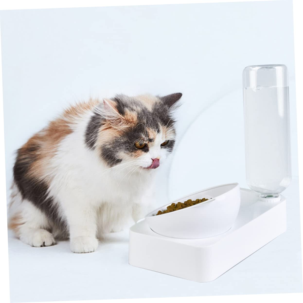 Ciotola Anti-ribaltamento per Gatto e Cane, Doppia 1 Pezzo Bianca | Pp, Superficie Liscia, Riempimento Automatico Dell'acqua, per Alimenti e Bevande