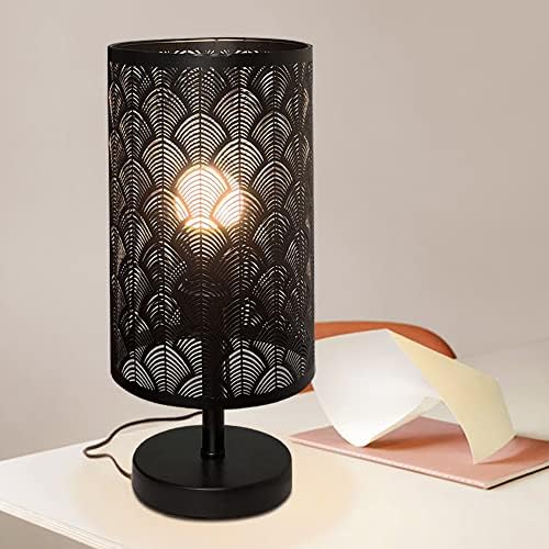 MUCHER Metal Lampshape Table Lamp with Solid Metal Base Bedside Table Lamp Modern Decorating Lamp for Bedroom, Living Room, Office, Best Gifts for Men Women Teens (Black)