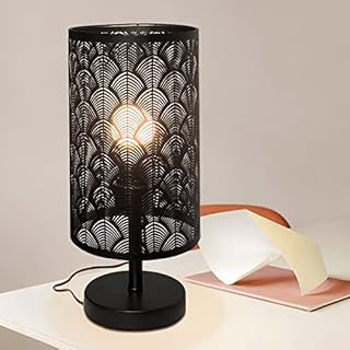 MUCHER Metal Lampshape Table Lamp with Solid Metal Base Bedside Table Lamp Modern Decorating Lamp for Bedroom, Living Room, Office, Best Gifts for Men Women Teens (Black)