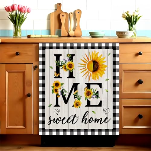 Image of Sunflower Summer Dishwasher Magnet Cover, Sweet Home Spring Dishwasher Magnetic Covers for Kitchen Decoration Farmhouse Dish Washer Covers Refrigerator Sticker Fridge Panel Decal 23x26In