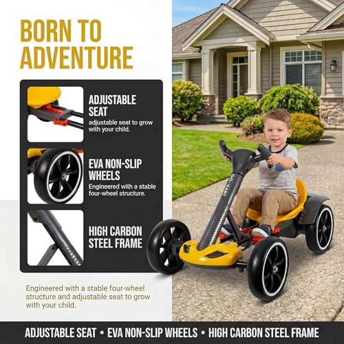Image of MAOO Electric Go Kart for Kids, Foldable Ride On Toy Car for Toddlers Ages 2-4, Zero Assembly Battery Powered Go Kart with EVA Foam Tires, Adjustable Seat, Steering Wheel, 390 Motor, 3.73 MPH (Yellow)