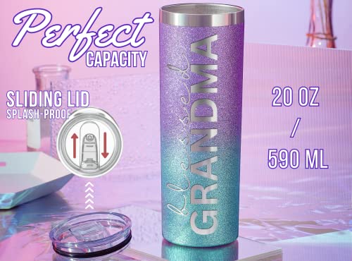 Image of Onebttl Christian Grandma Gifts for Mother's Day, 20oz Purple & Blue Glitter Skinny Tumbler, Straw & Lid Included, Blessed Grandma Gifts