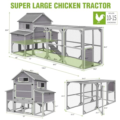 Image of 55ft Extra Large Chicken Coop with Run, Super Large Chicken Tractor Chicken House, Wooden Hen House Poultry Cage Outdoor with 6 Large Nesting Boxes, 6 Perches for 10-15 Chickens