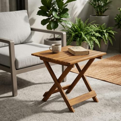 Image of Wooden Folding Balcony Table | Foldable Outdoor Coffee Table for Balcony, Patio & Garden | Compact Tea /Side Table