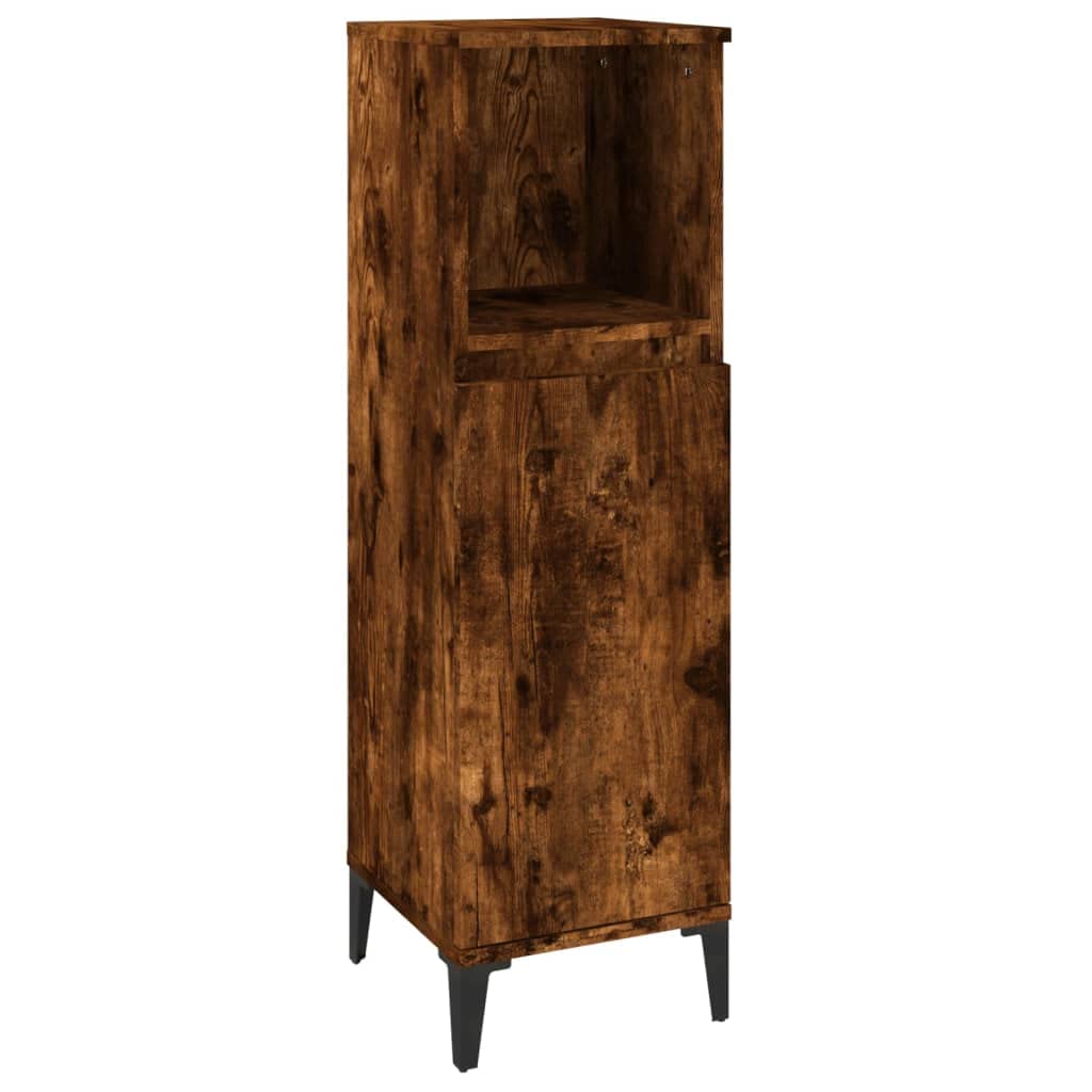 3-TLG. Badmöbel-Set Räuchereiche Badschrank Metallfüße, Badezimmer Unterschrank Hochschrank Midischrank, Badezimmermöbel Holzwerkstoff