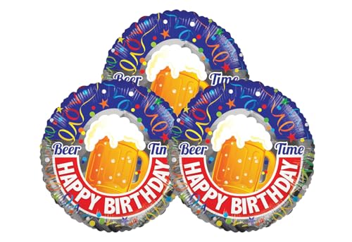 Juego de 3 tazas de cerveza doradas de feliz cumpleaños de 45,7 cm con globos de fiesta de aluminio
