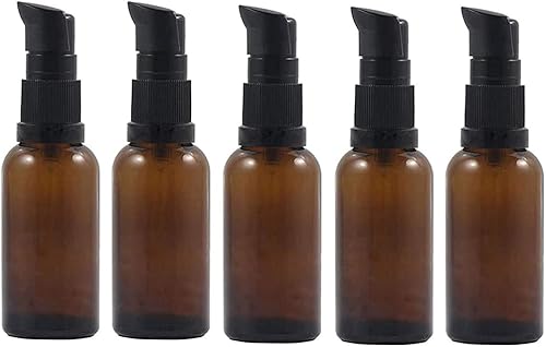 6 botellas de viaje de vidrio ámbar de 1.0 fl oz para artículos de tocador, recipientes de líquido recargables tamaño de viaje, botella de bomba de