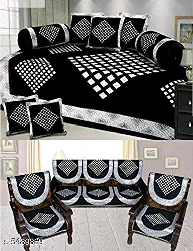 Excell loomtex Presents atractive Diamond Print Diwan Set which Contains 1 bedsheet, 2 bolsters, 5 Cushion Cover & 10 Sofa Covers.-image-11