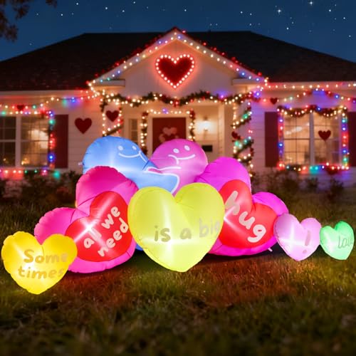 GIFTFIND 9.5FT Long Valentine Inflatables Outdoor Decorations - Valentines Day Inflatable Seven Love Hearts Blow up Decoration Built-in LED Lights Valentines Inflatables Wedding Yard Party Decor