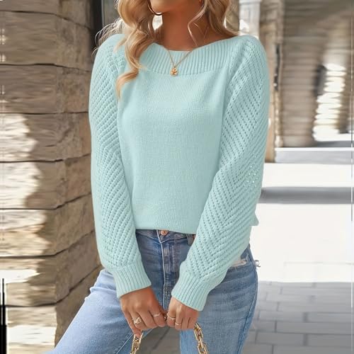 Womens Fall Long Sleeve Solid Color Sweaters Casual Outfits Puff Sleeve Knitted Pullover Jumper Tops3