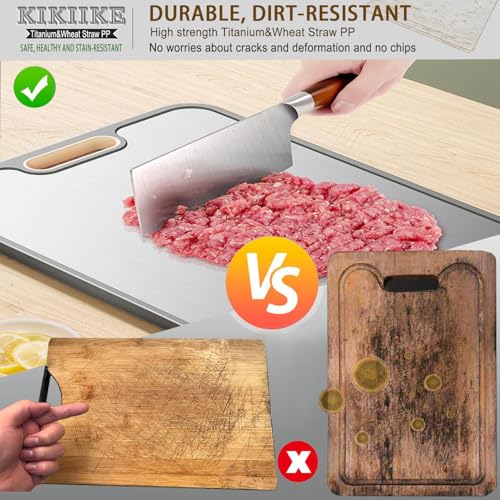 Image of Titanium Cutting Board Double Sided Pure Titanium Cutting Boards for Kitchen, Pure titanium & Wheat Straw PP Food Grade metal cutting board, Non-slip durable and easy to clean (Large)