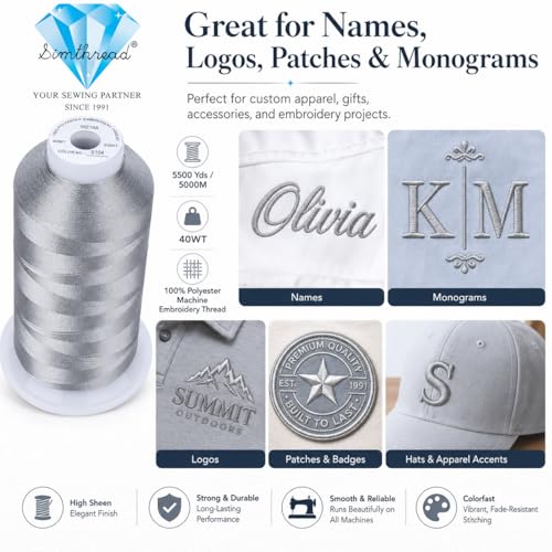 Image of Simthread 5000M 40WT Polyester Embroidery Thread, Weathered Gray S104 | 5000M 40WT polyester thread feeds smoothly for machine embroidery, monograms, logos, patches and quilting.