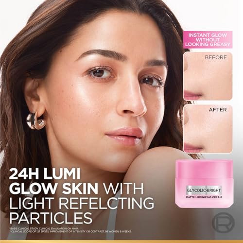 Image of L'Oreal Paris Glycolic Bright Matte Luminizing Cream, Instant Glow Booster, Fades Dark spots, 15ml