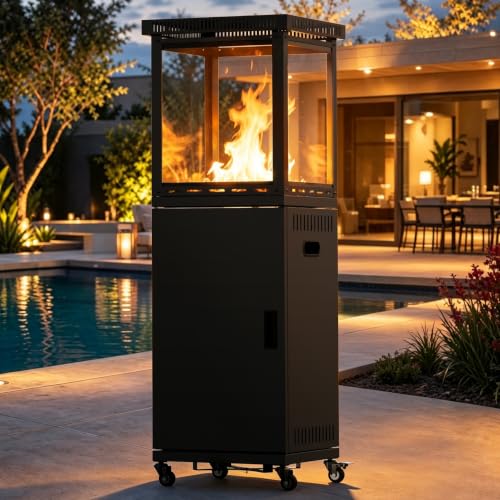 Image of Pamapic 41000 BTU Outdoor Propane Patio Heater, CSA Certified Weather Resistant Outdoor Heater with Lockable Wheels & Protective Cover, for Backyard Balcony Garden Poolside, Dark