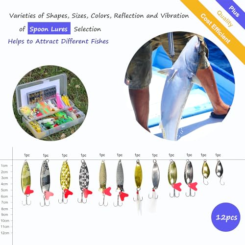 EXAURAFELIS 399pcs Fishing Lures Set Fish Lure kit for Bass Trout Salmon Freshwater Fish tackle kit Including Plastic Shrimp worm bait Spoon grasshopper Crankbait Jigs Hooks fishing gear and equipment