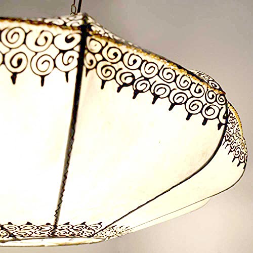 Orientalische Lampe Pendelleuchte Hängeleuchte Ovni Natur Farbe Weiß 54x27 cm Groß (DxH) Lederlampe Hennalampe Lampe… – Bild 5