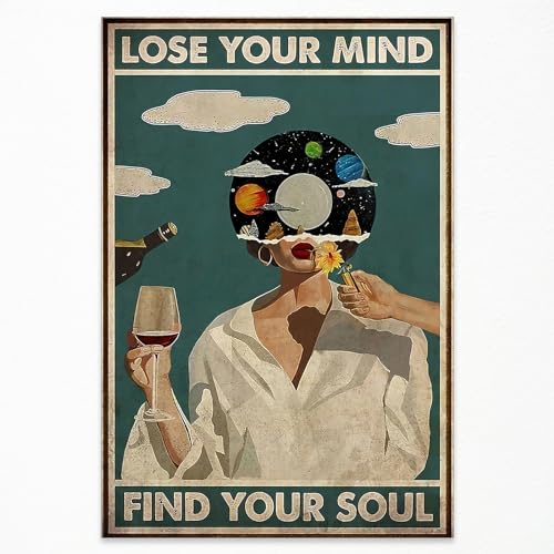 DOLJKCS Póster vintage de Lose Your Mind Find Your Soul Maximalista, arte de parede retro de meados do século, moderno, decoração de quarto, saúde mental, tela impressa para sala de estar,