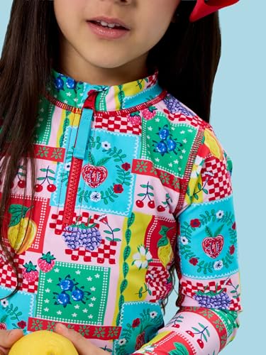 Image of RuffleButts Baby /Toddler Girls Long Sleeve Rash Guard 2 Piece Swimsuit Set w /UPF 50+ Sun Protection with Zipper