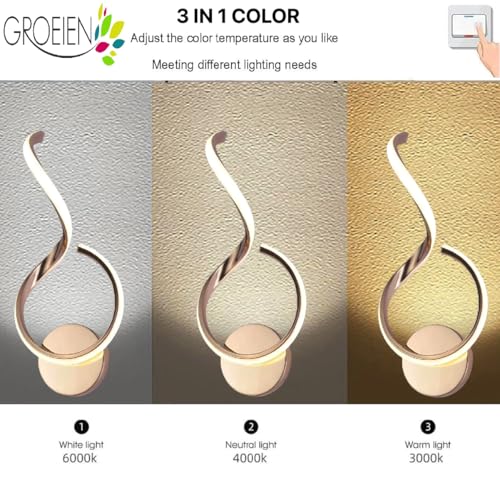 Image of Groeien 15W Modern 3 Color LED Wall Sconce Teardrop Glow Wall Light for Bedroom Living Room Corridor Lighting Fixtures Wall Mount(Warm+Natural+Coolwhite)(Teardrop Glow)