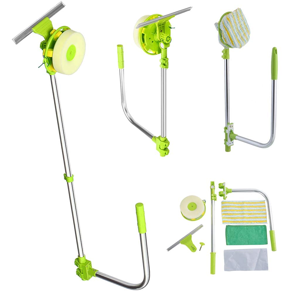 U Shaped Telescopic Window Squeegee Cleaner High Rise, Adjustable Sponge Head And Squeegees, Window Glass Cleaning Tools For Indoor Outdoor Window, 1.4m Extendable Steel Pole - View #9
