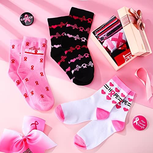 SATINIOR 6 Pairs Pink Ribbon Breast Cancer Awareness Gift Socks for