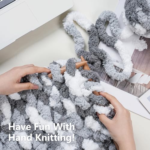 Image of Cozyful Chunky Yarn for Hand Knitting - #10 Chunky Chenille Blanket Yarn, Jumbo Big Thick Chunky Yarns for Crocheting, Tie Dye Bulky Knit Yarns, 8 Skein (20 yds 8 oz Each Skein), Multi Grey&White