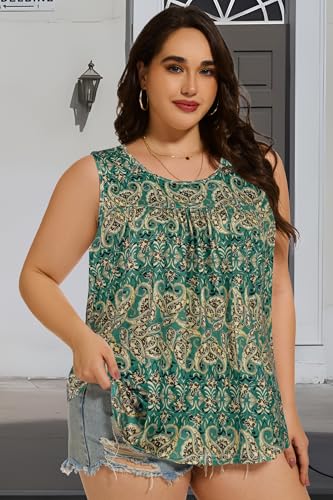Image of Women Plus Size Tank Top Casual Summer Tops Loose Fit Sleeveless T Shirts Trendy Crewneck Tunic Tees 2026