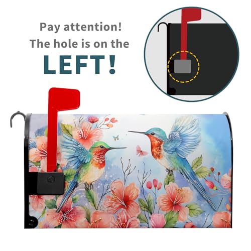 Image of Spring Summer Flowers Mailbox Covers Magnetic Large Size 25x21 Inch Spring Cherry Blossom Mailbox Cover Hummingbirds Mailbox Wraps Post Letter Box Cover Decoration for Home Garden Yard Outdoor Outside