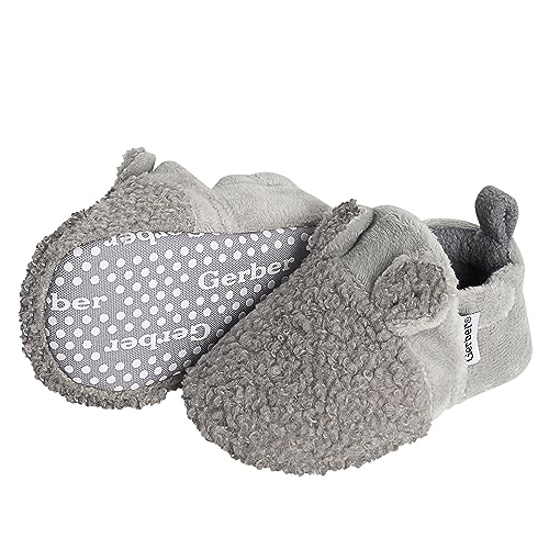 Gerber Baby Fleece Lined Non Skid Soft Slipper Booties with Ears, Grey Ears, 3-6 Months - image 3